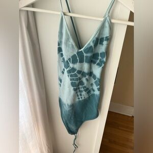 Tie Dye teal bodysuit with lace up back size XS